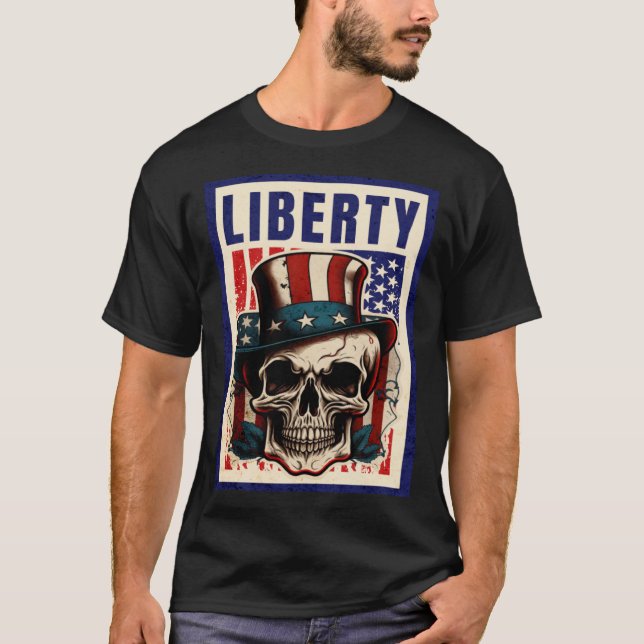 Retro USA Cuarto de Julio Skull Top Hat Liberty Pr (Anverso)