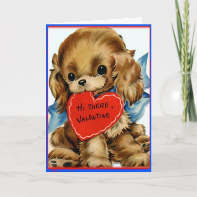 Retro Valentine Puppy - Tarjeta de felicitación de (Anverso)