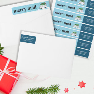 Retro Van Merry Mail Christmas Tree Snow Winter