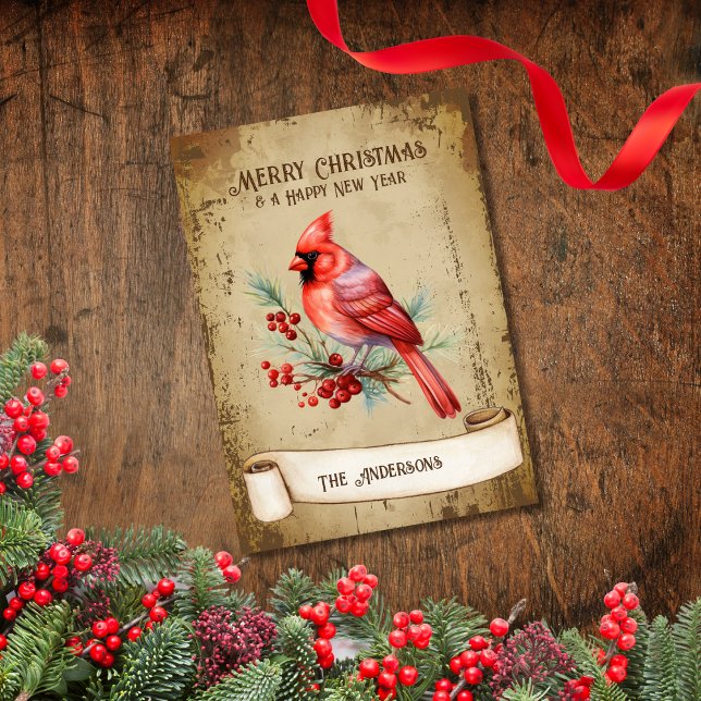 Retro Vintage Cardenal Rojo Ave Feliz Navidad (Subido por el creador)