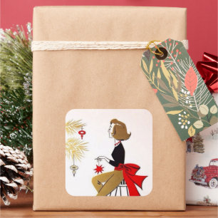 retro vintage Christmas lady pegatina