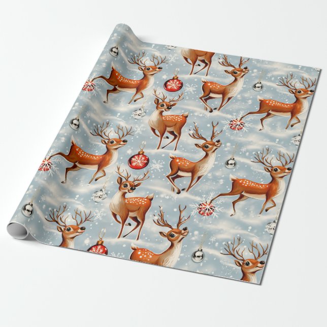 Retro Vintage Christmas Reindeer 3 Papel de ajuste (Desenrollado)