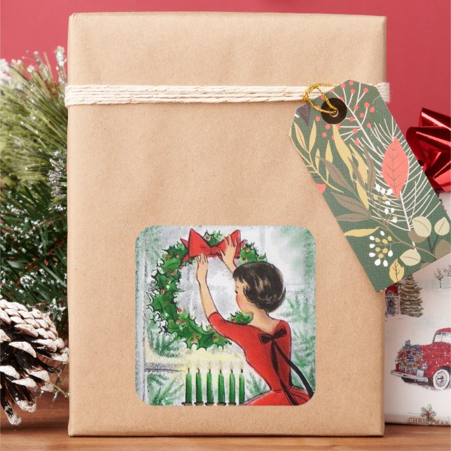 retro Vintage Christmaslady Holiday pegatina (Vacaciones)