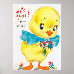 retro vintage Easter chick poster de decoración de