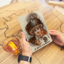 Retro Vintage Feliz Navidad Hermosa Señora