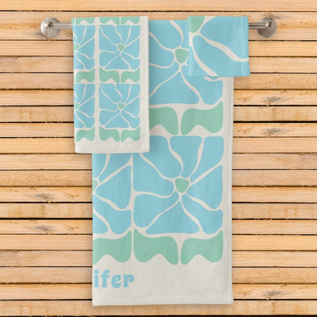 Retro vintage green blue flower pattern  bath tow (Subido por el creador)