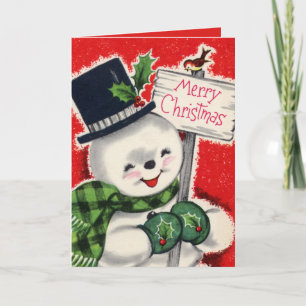 retro vintage navidad snowman agregar sentimiento