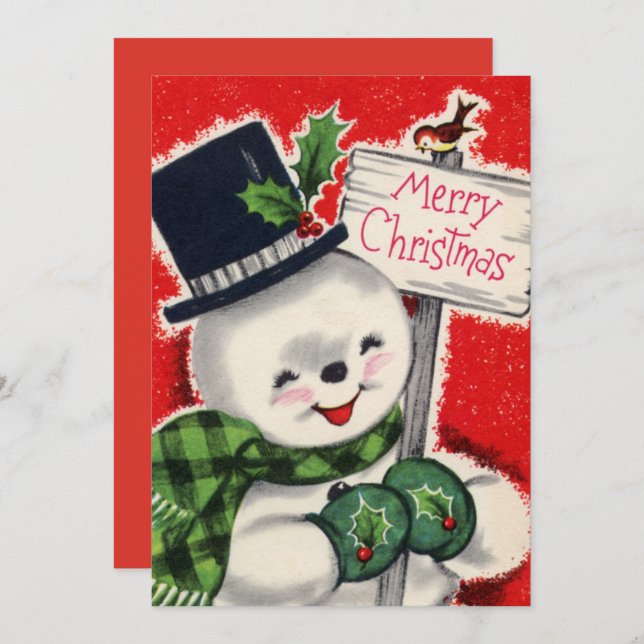 retro vintage navidad snowman agregar sentimiento (Anverso / Reverso)