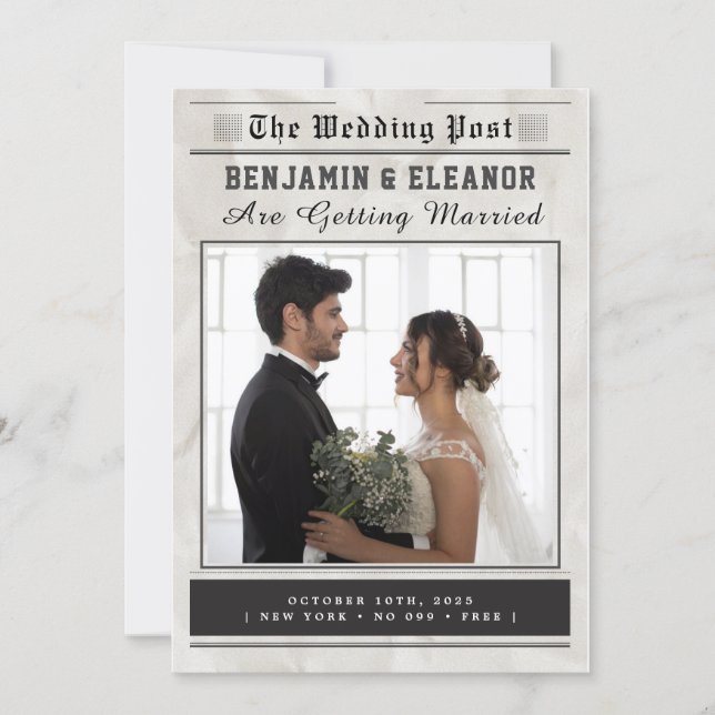 Retro Vintage Newspaper Wedding Invitation (Anverso)
