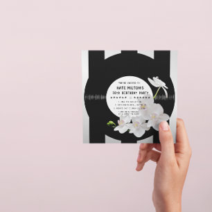Rétro Vinyl Record Orquídeas modernas Invitaciones