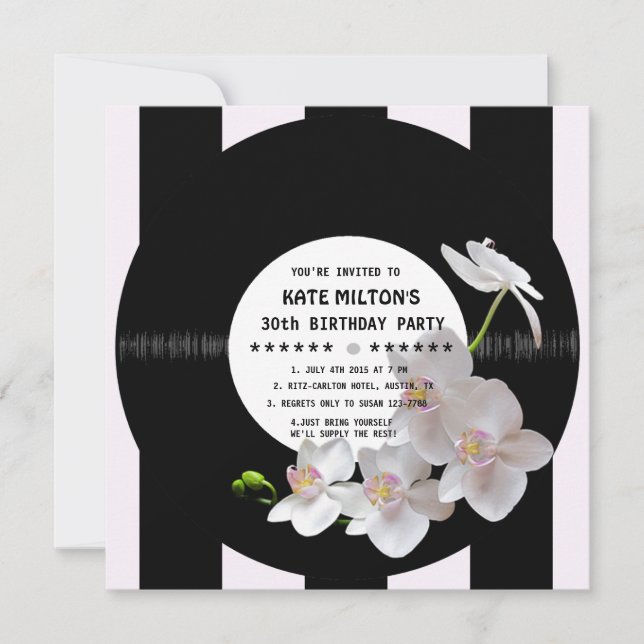 Rétro Vinyl Record Orquídeas modernas Invitaciones (Anverso)