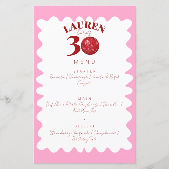 Retro Wavy Disco menú fiesta de 30 años (Anverso)