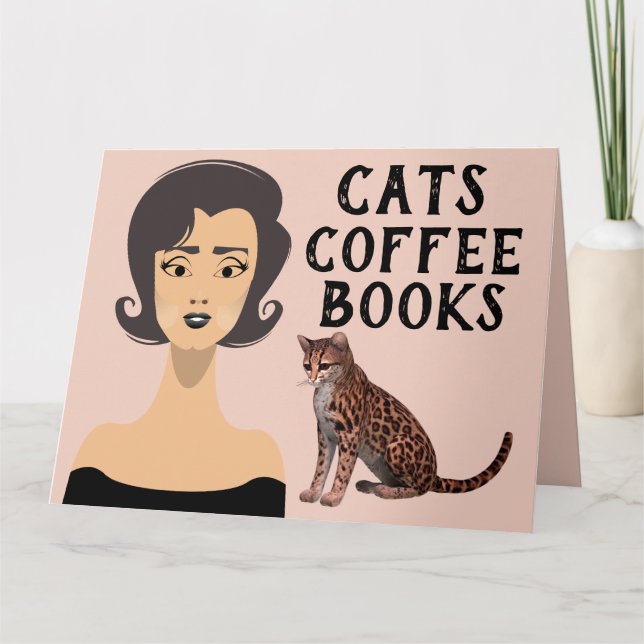 RETRO WOMAN CAT BIRTHDAY Tarjeta de felicitación (Anverso)