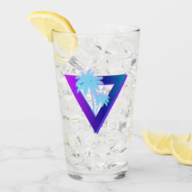 RETROWAVE SYNTHWAVE PALM TREES TRIANGLE GLASS (Anverso (hielo))