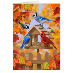 Reunión de alimentadores de aves de otoño