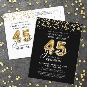 Reunión de clase 45 años Invitación a globos de or