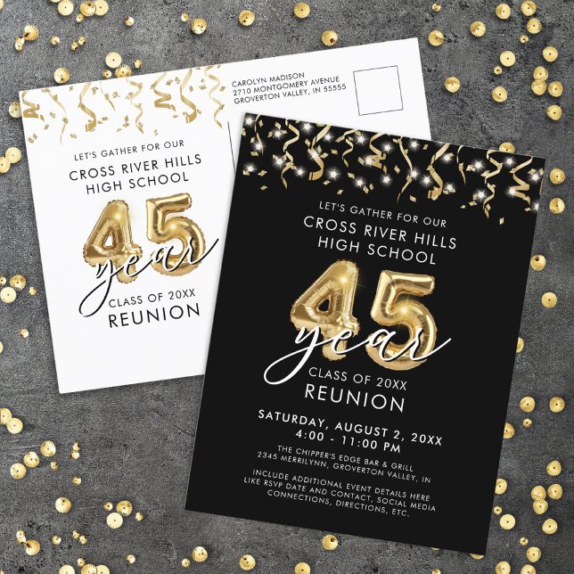 Reunión de clase 45 años Invitación a globos de or (Subido por el creador)