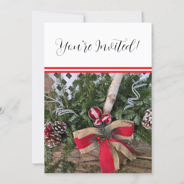 Reunión de fiesta de Navidad ramas de pino perenne (Anverso)