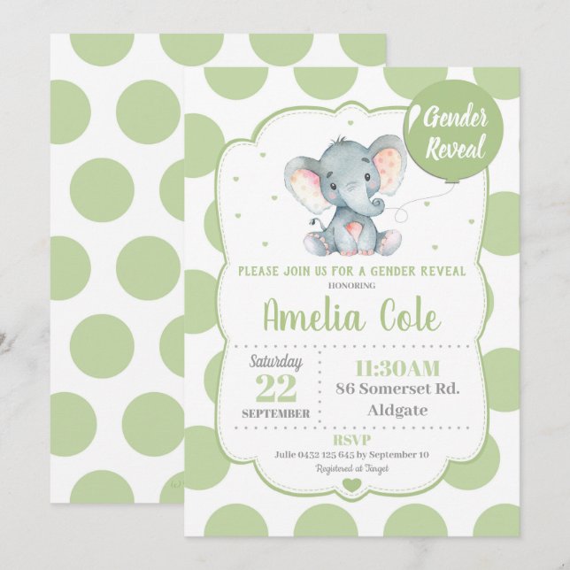 Revelación de género de invitación a elefante Baby (Anverso / Reverso)