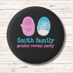 revelación de género personalizada, botón revelar<br><div class="desc">revelación de género personalizada,  revelación de género,  azul o rosa,  chica o niño,  fiesta de ducha de bebé</div>