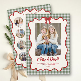 Revisión del año lazo rojo gingham verde Navidad f
