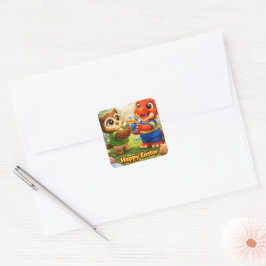 Rex y hoot feliz Pascua Sobre cuadrado sobre sello