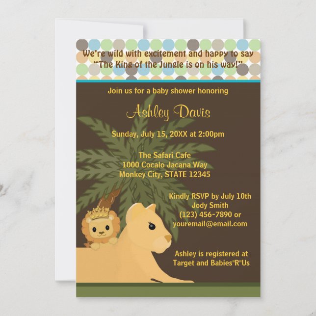 Rey de la invitación de Baby Shower del LEÓN de la (Anverso)