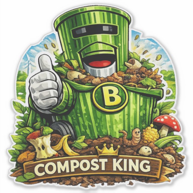 Rey del Compost - Pegatina impermeable para cubo c (Anverso)