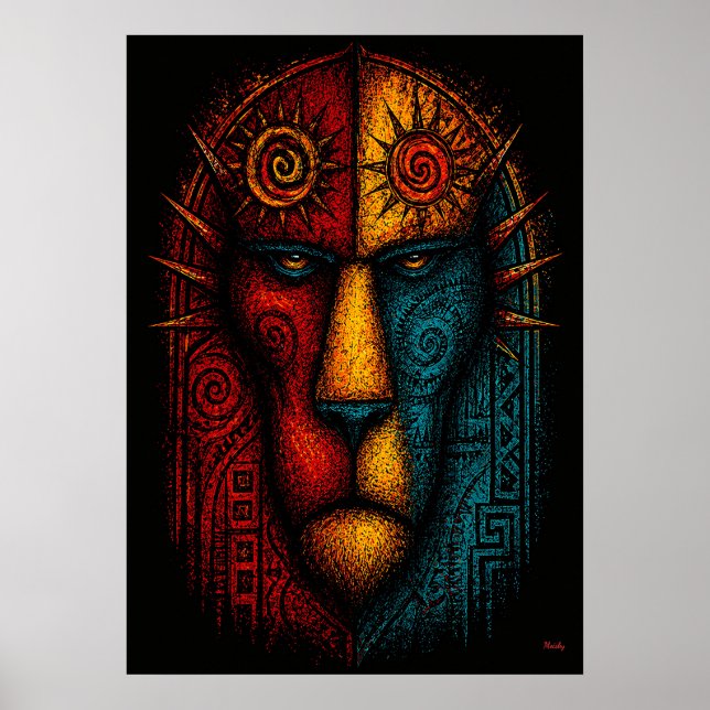 Rey León Primal Arte Abstracto – Expresionista (Frente)