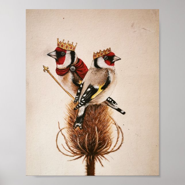 Rey y Reina Goldfinches - arte de pájaro fantástic (Frente)