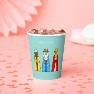 Reyes Magos de Navidad lindos en Vasos de Papel Az