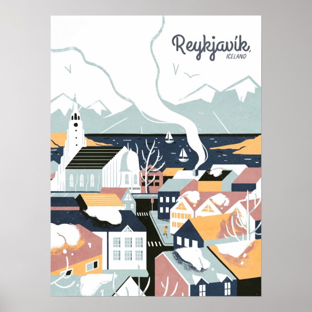 Reykjavik, Islandia, póster de viaje (Frente)