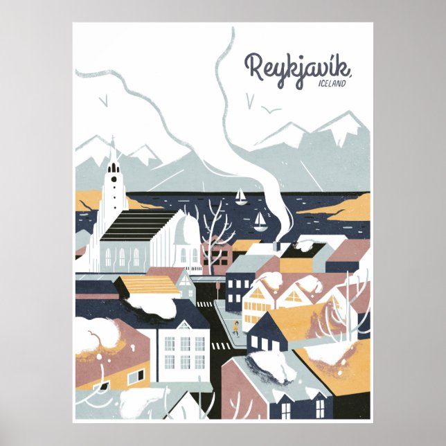 Reykjavik, Islandia, póster de viaje (Frente)