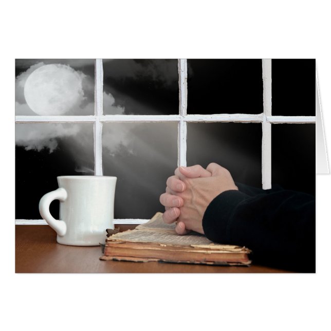 Rezando manos sobre la Biblia con la Luna (Anverso (Horizontal))