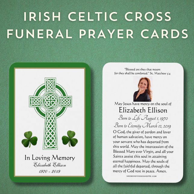 Rezo conmemorativo de funeral de la Cruz Celta Sha (Irish Celtic Cross Catholic Funeral Prayer Cards - Easy to Personalize)