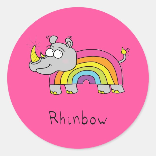 Rhinbow Rhino Pegatinas arcoiris rosados (Anverso)