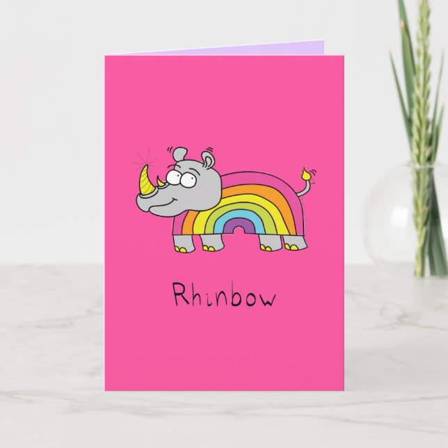 Rhinbow Rhino tarjeta de bienvenida arcoiris rosa (Anverso)