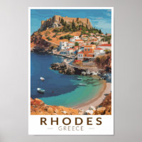Rhodes Grecia Ilustracion Viaje Arte Vintage
