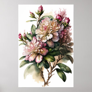 Rhododendron rosa Flores Poster de impresión de ar