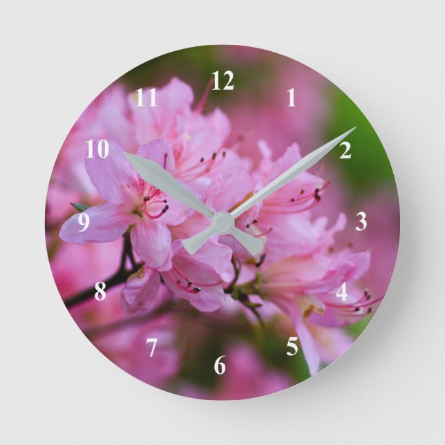 Rhododendrón rosa Reloj de pared acrílico (Anverso)