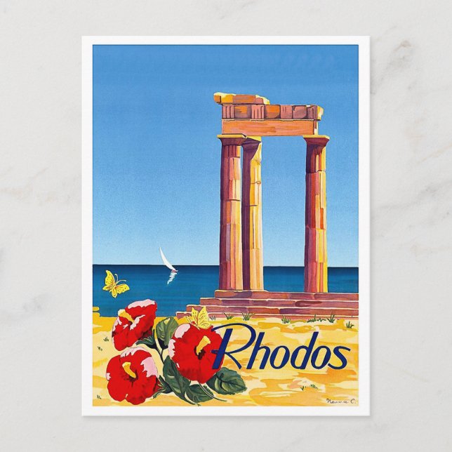 Rhodos, Grecia, pilar, cosecha, postal de viaje (Anverso)
