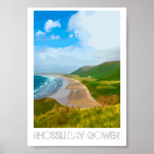 Rhossili Bay Gower - impresión estilo Poster de fe