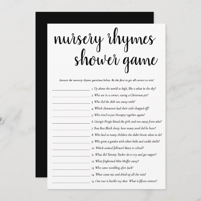 Rhymes de guardería simples | Tarjeta de juego neg (Anverso / Reverso)
