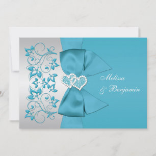 RIBBON Azul IMPRESO, Invitación a la boda floral p
