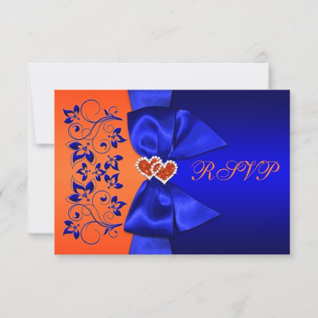 RIBBON Azul IMPRESO, Naranja Boda Floral RSVP (Anverso)