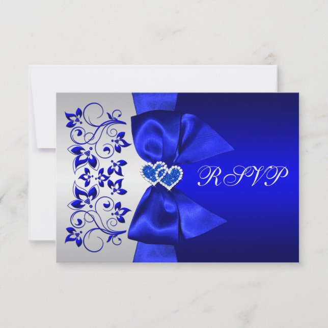 RIBBON Blue, Silver Floral Wedding RSVP (Anverso)