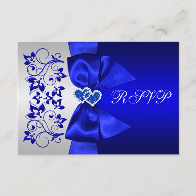 RIBBON Blue, Silver Floral Wedding RSVP (Anverso)