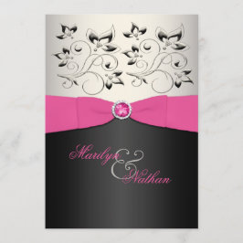 RIBBON IMPRESO: Invitación a la boda rosa, negra y