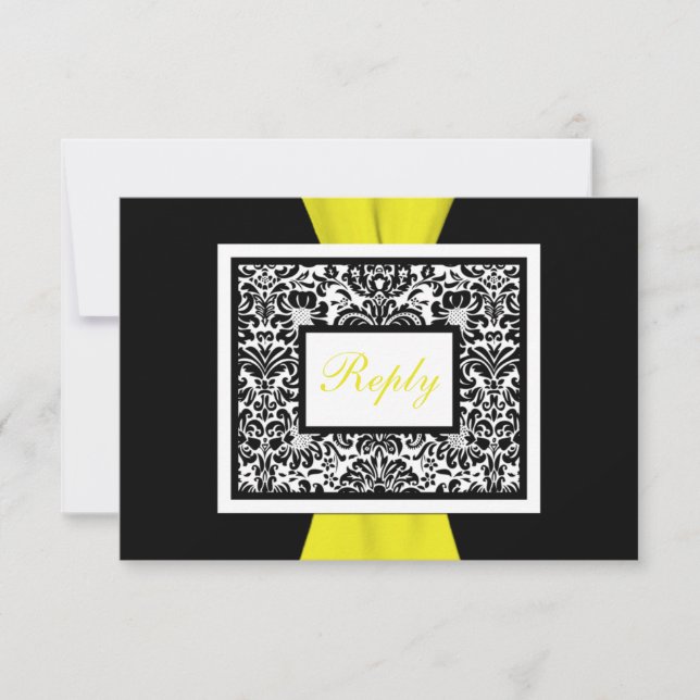 RIBBON RSVP de Damasco negro, blanco y amarillo (Anverso)