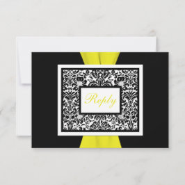 RIBBON RSVP de Damasco negro, blanco y amarillo